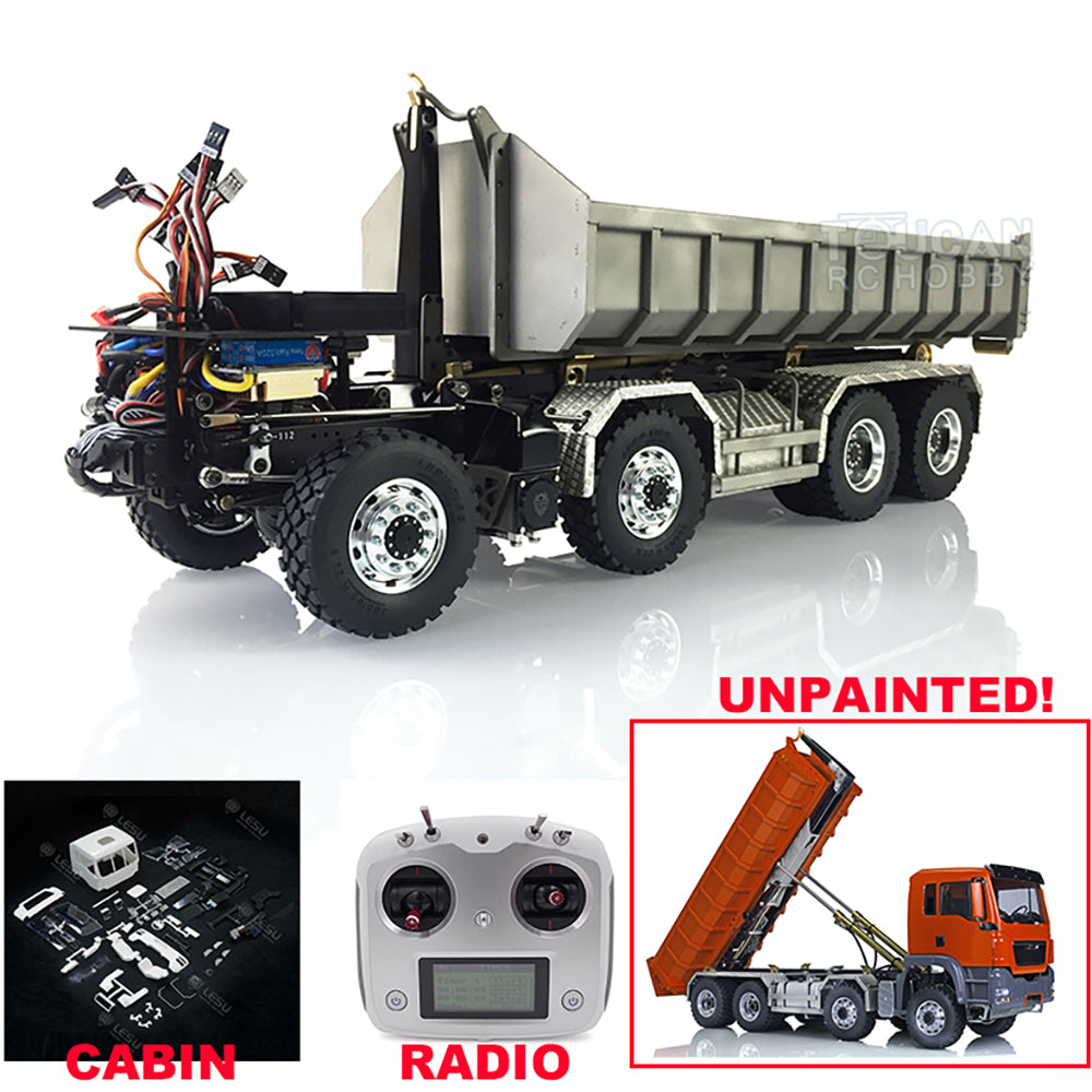 LESU 1/14 TGS 8*8 Hydraulic Dumper RC Truck Roll On/Off Tipper Radio Motor 700*200*250mm Sound LED Light System