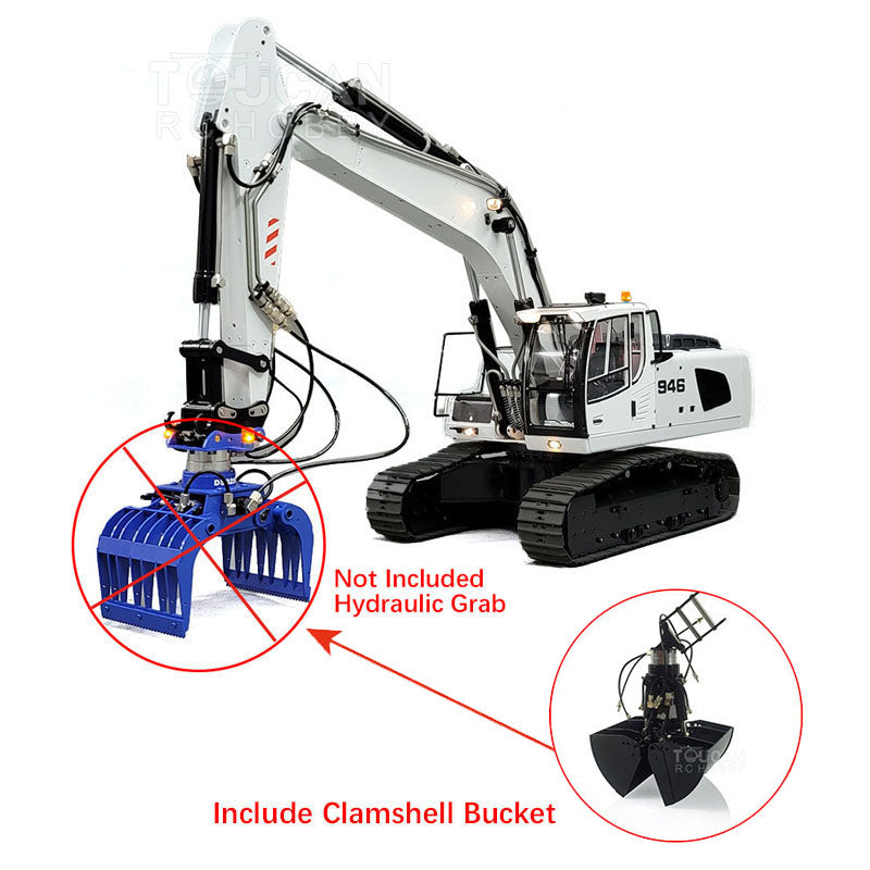 MTMODEL 1/14 946 Metal RC Hydraulic Excavator Wireless Controlled Construction Machine 2 Arms Model Clamshell Bucket Ripper