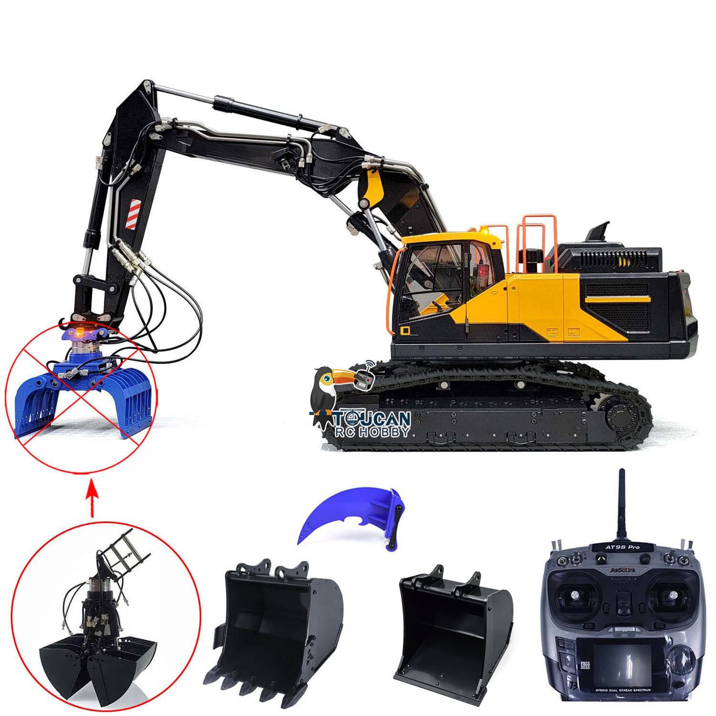 MTM Metal Remote Control Tracked Digger Cars 1/14 EC380 3 Arms RC Hydraulic Excavator Clamshell Bucket Ripper Engineering Vehicles