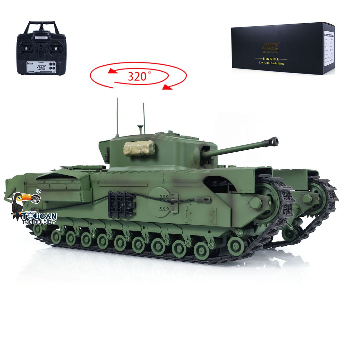 IN STOCK 1/16 Tongde RC Battle Tank Churchill Mk.VII Remote Controlled Panzer Electric Infantry Fighting Vehicles Barrel Recoil System