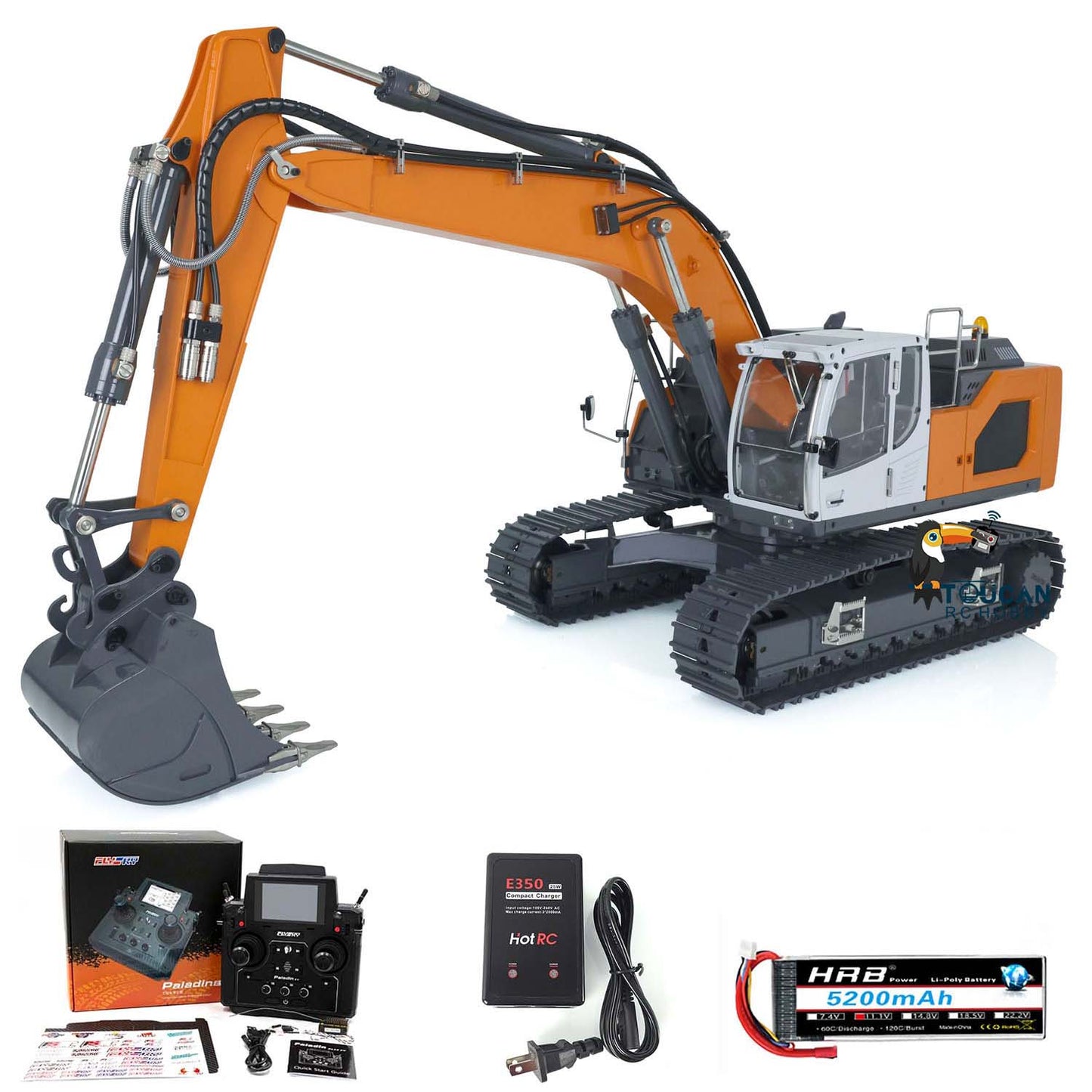 XDRC 1/14 Metal Assembled Hydraulic RTR RC Excavator Upgraded 5CH Valve RC Digger 945 W/ PL18EV Controller Light Sound System