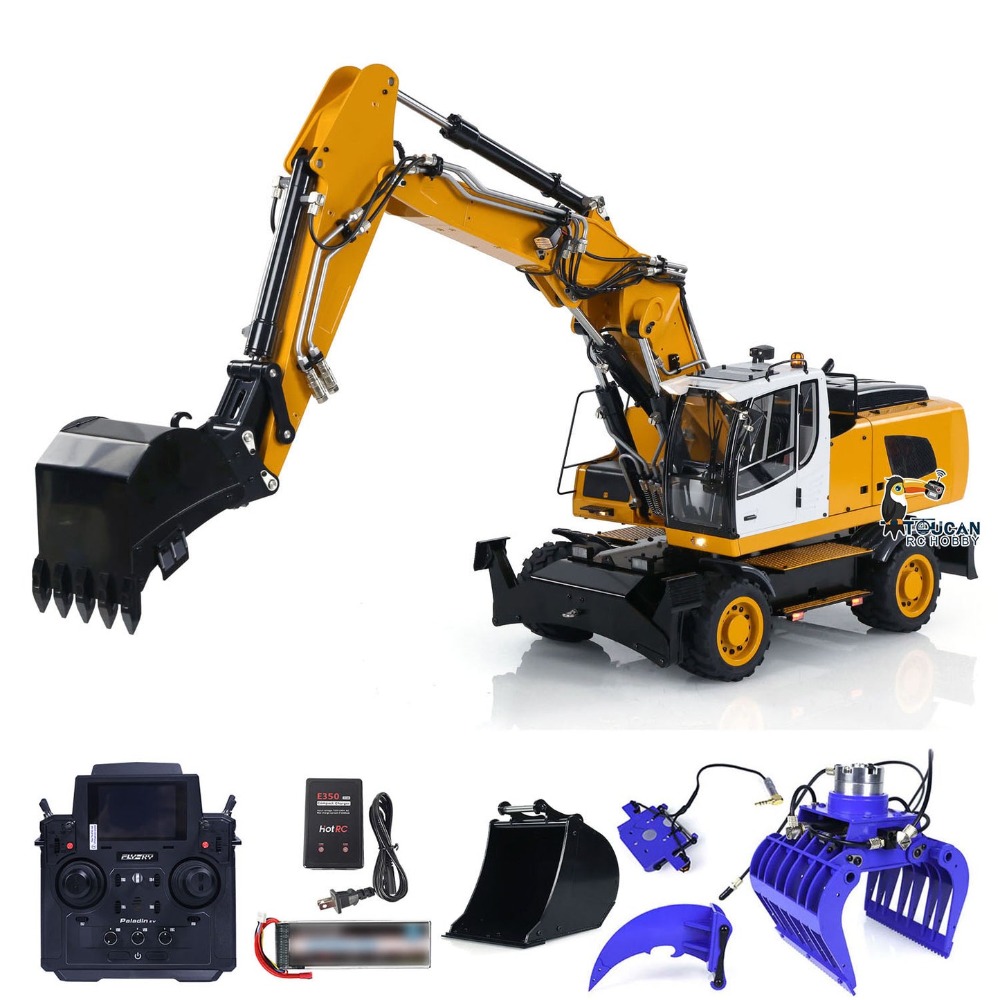 1/14 Wheeled RC Hydraulic Equipment Electric Excavator Simulation R946 PL18EV Radio Control Digger Grab Tiltable Clamshell Bucket