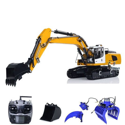 Remote Controlled Excavator 1/14 Scale 946 9CH Tracked Digger Two-Section Arm Metal Grab Bucket Ripper Light Motor ESC Cylinders