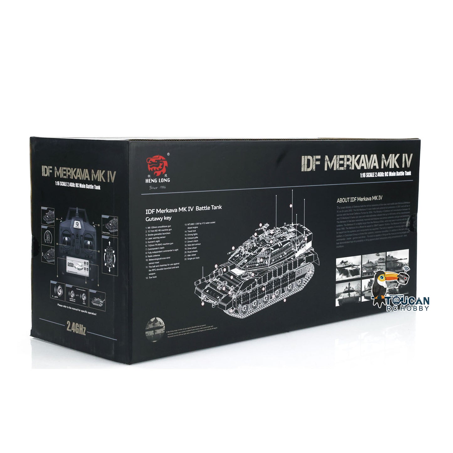 RC Tank 1/16 Heng Long IDF Merkava MK IV 3958 360 Turret Rotary Upgrade Edition W/ Metal Tracks idlers Gearbox Model