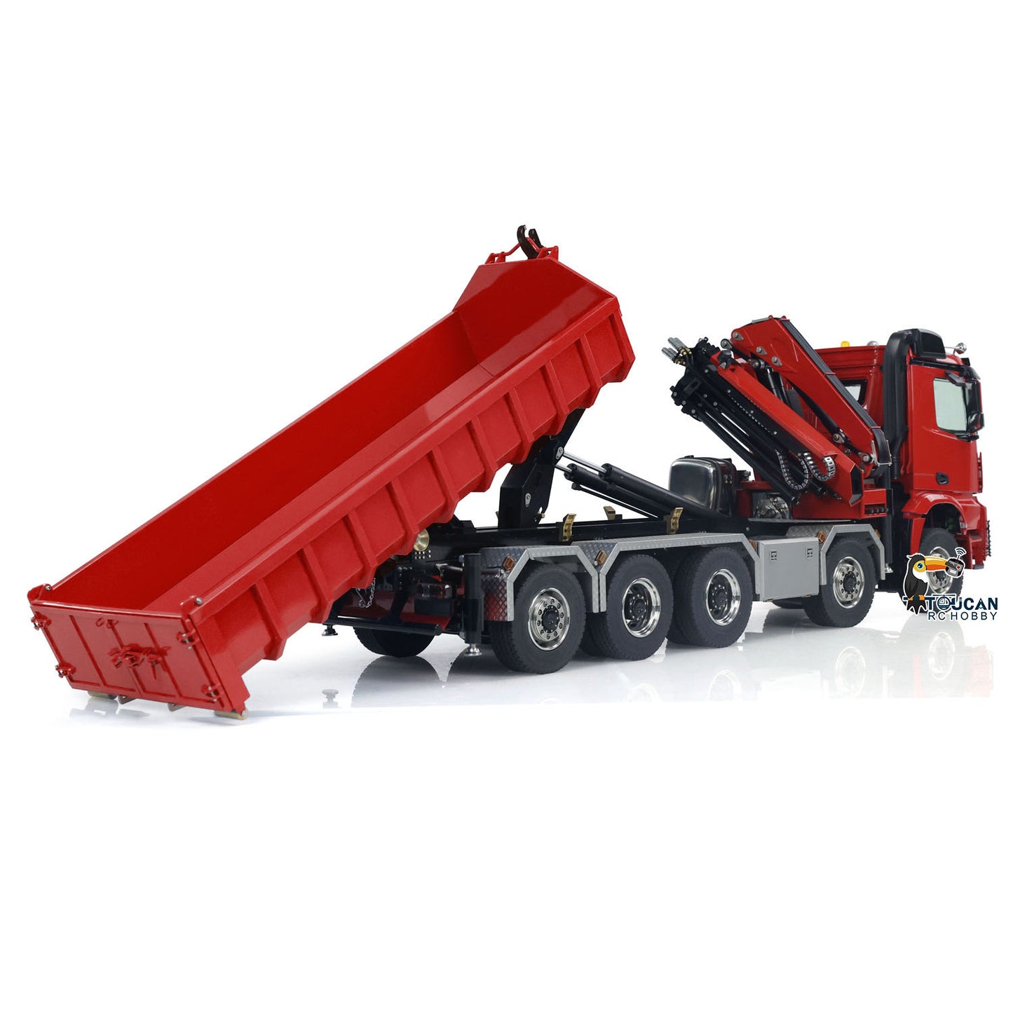 1/14 10x10 RC Hydraulic Crane Dump Truck Radio Control Full Dumper Lorry with U-shaped Short High Standard Bucket Timber Flatbed