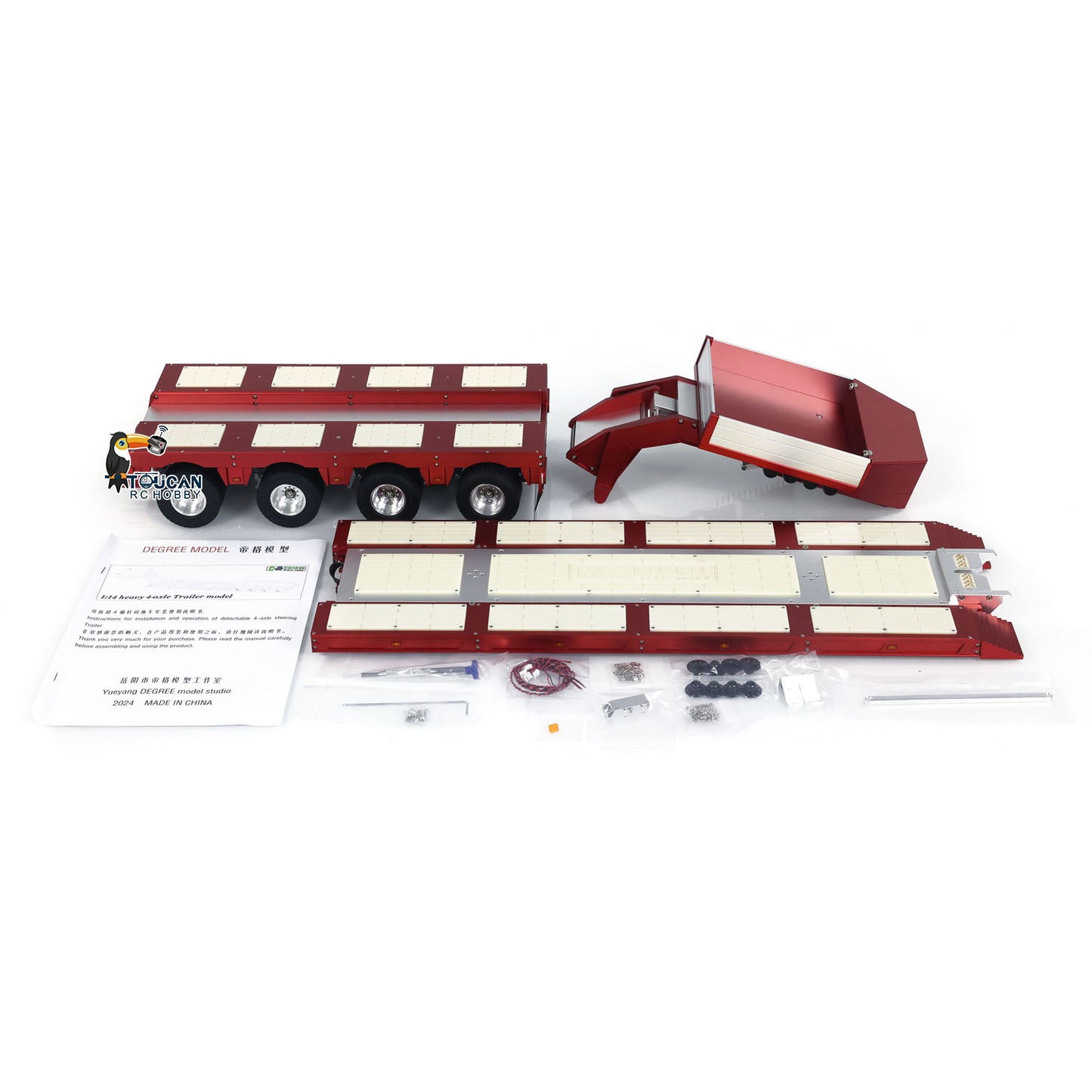 1/14  DG-999 4 Axles RC Heavy Trailer Painted  CNC Gooseneck Trailers for Remote Controlled Tractor Truck Hobby Model