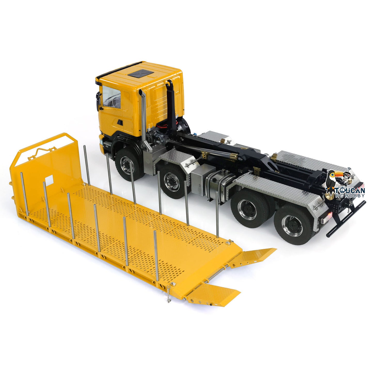 Metal 8x8 1/14 RC Hydraulic Dump Truck Remote Controlled Roll-on Full Car U-shaped Short High Bucket Timber Flatbed