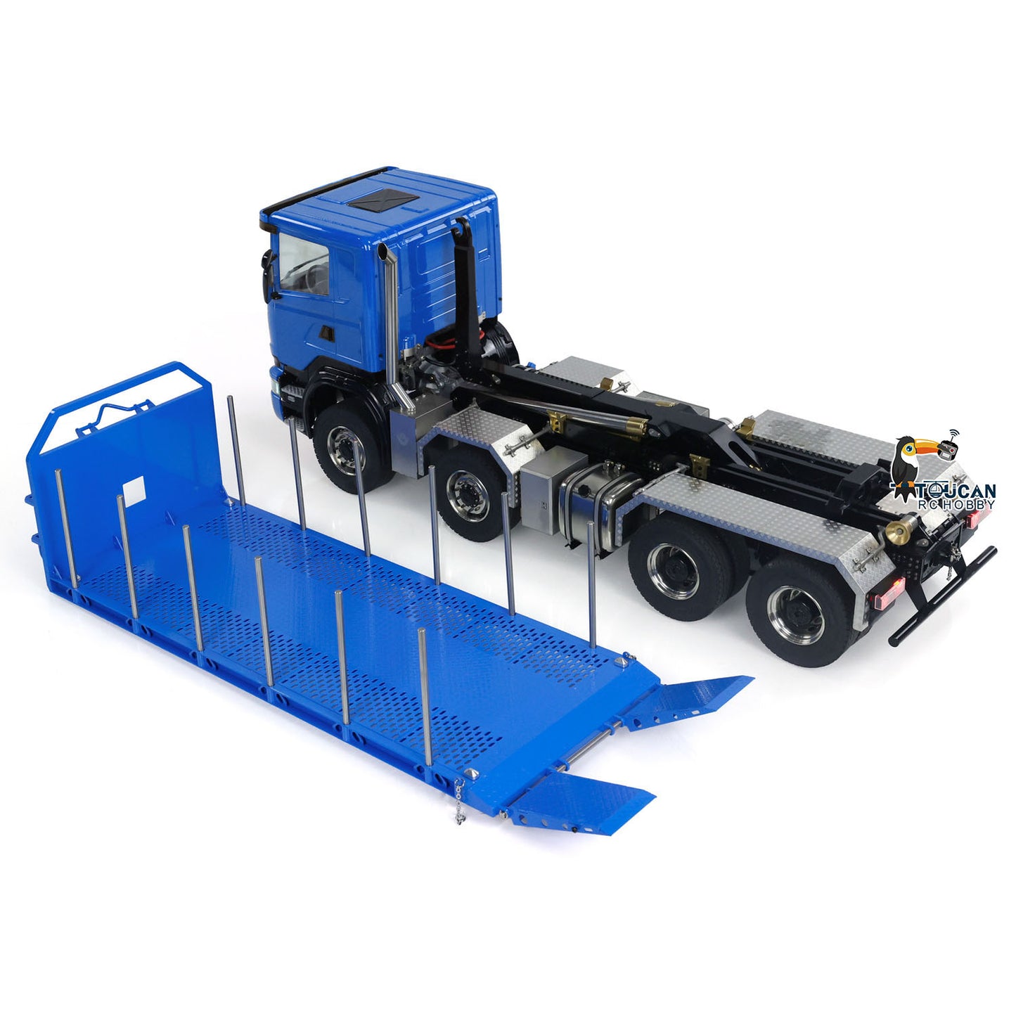 1:14 8x8 RC Hydraulic Roll On Off Dump Truck Radio Controlled Tipper Car Sounds Lights U-shaped Short High Bucket Timber Flatbed