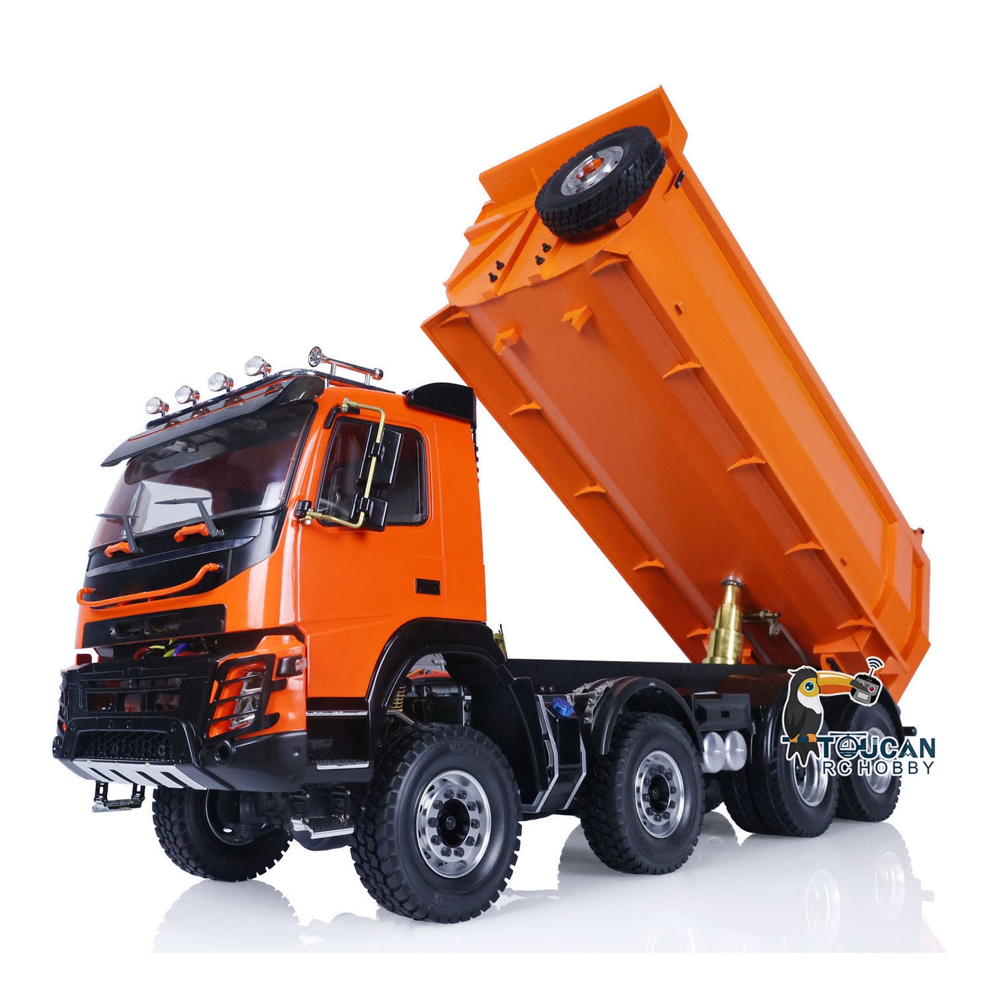 JDM 1/14 8*8 RC Metal Hydraulic Dumper Assembled Painted Truck 2Speed Gearbox Diff Lock Axle Pump Bucket FS-i6S Sound System Model