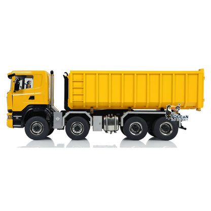 Metal 8x8 1/14 RC Hydraulic Dump Truck Remote Controlled Roll On Off Full Car U-shaped Short High Bucket Timber Flatbed