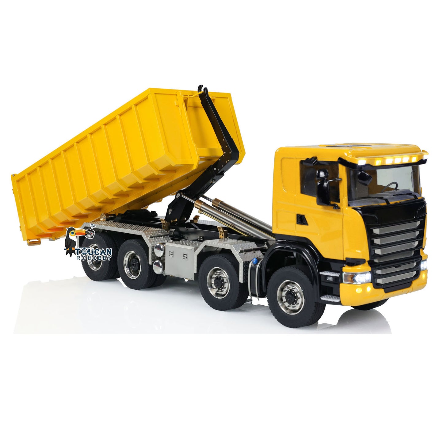 Metal 8x8 1/14 RC Hydraulic Dump Truck Remote Controlled Roll On Off Full Car U-shaped Short High Bucket Timber Flatbed