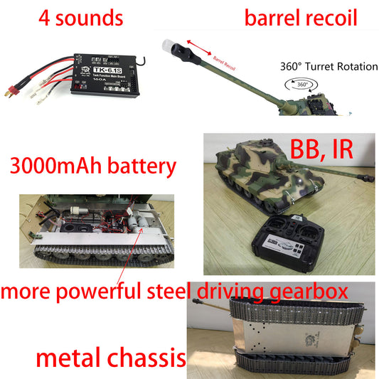 Rare Henglong 1/16 RTR BB IR RC Tank 3888A with Full Metal Chassis TK6.1S Main Board Four Sounds More Powerful Driving Gearbox