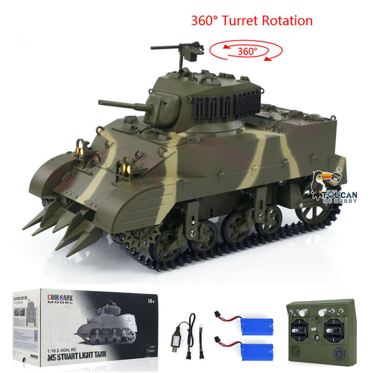 1/16 RC Tank US M5A1 Stuart VI Remote Control RTR Light Tank 360¡ã Smoking Radio System Barrel Recoil Light Flash Two Battery