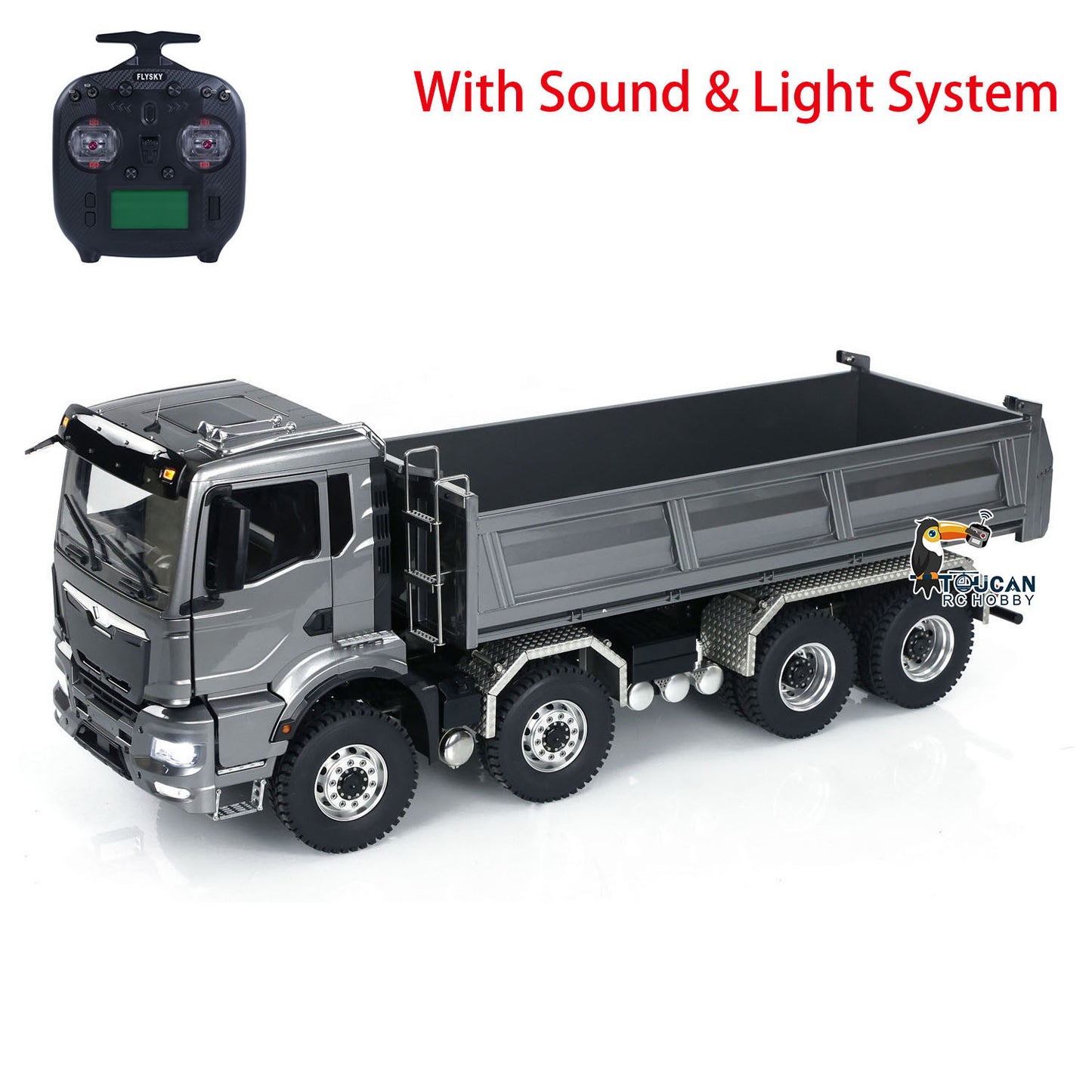 1:14 Scale Hydraulic 8x8 RC Tipper Truck Radio Control Dump Truck 2-speed Transmission Sound Light Assembled and Painted