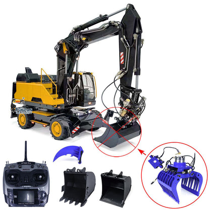 MTModel Metal 1:14 RC Hydraulic Digger 3-Arms EC380 Wheeled Remote Control Excavators Assembled and Painted Motor Servo ESC