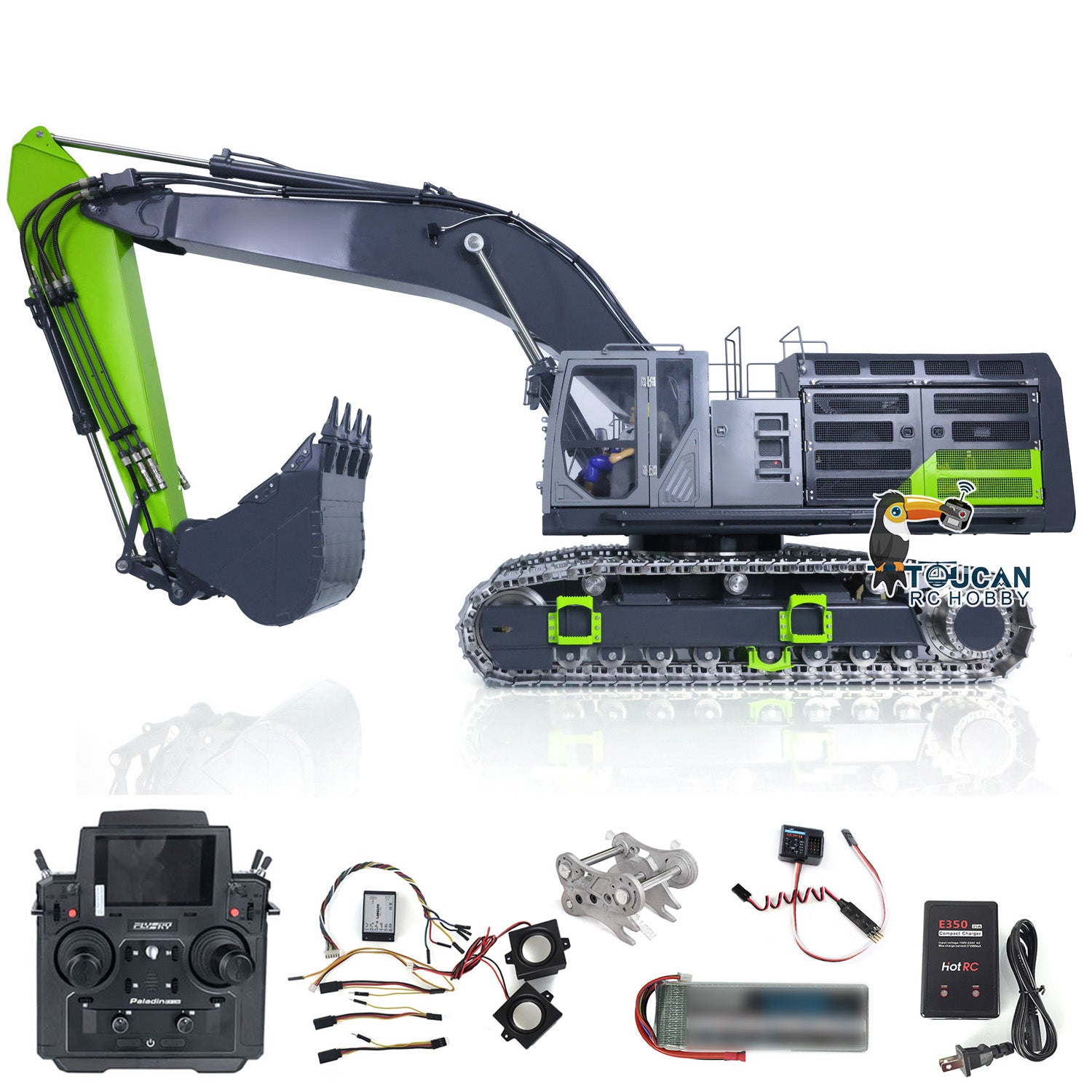 LESU Assembled 1/14 Hydraulic RC Excavator C374F Track Cabin Pump ESC  Bucket Ripper Crusher Trailer Protective Fence