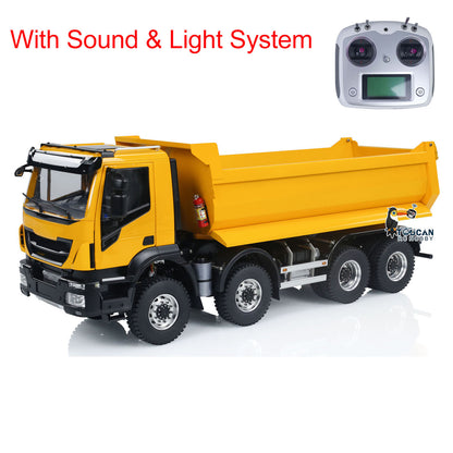 1/14 8x8 Hydraulic RC Dump Truck Metal Remote Control Tipper Car Assembled and Painted Sound Light 67x18.5x25cm