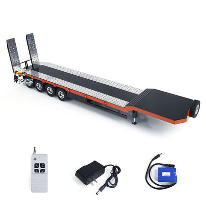 1:14 4-axle Metal Trailer for RC Tractor Car Trucks Electric Tailgate Legs Painted Assembled DIY Model Battery