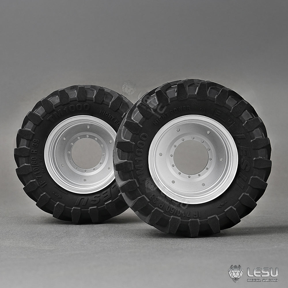 1Pair Front or Rear Wheel Rubber Tire Tyre Metal Wheel Hub for LESU 1/14 RC Hydraulic Tractor AOUE 1050 Agricultural Vehicle DIY Car