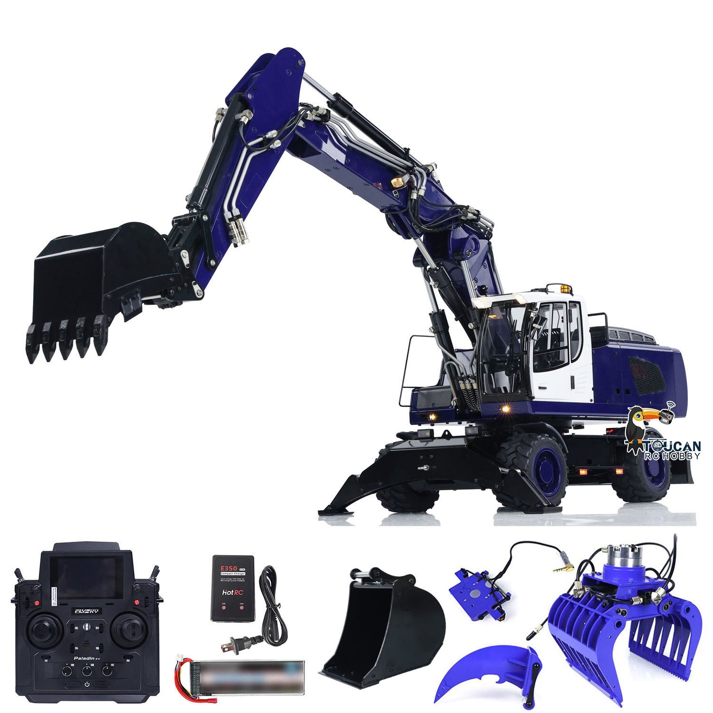 Metal 1/14 R946 Wheeled Hydraulic RC Excavator Remote Controlled Digger Simulation DIY Model Grab Ripper FlySky PL18EV