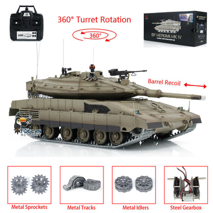 RC Tank 1/16 Heng Long IDF Merkava MK IV 3958 360 Turret Rotary Upgrade Edition W/ Metal Tracks idlers Gearbox Model