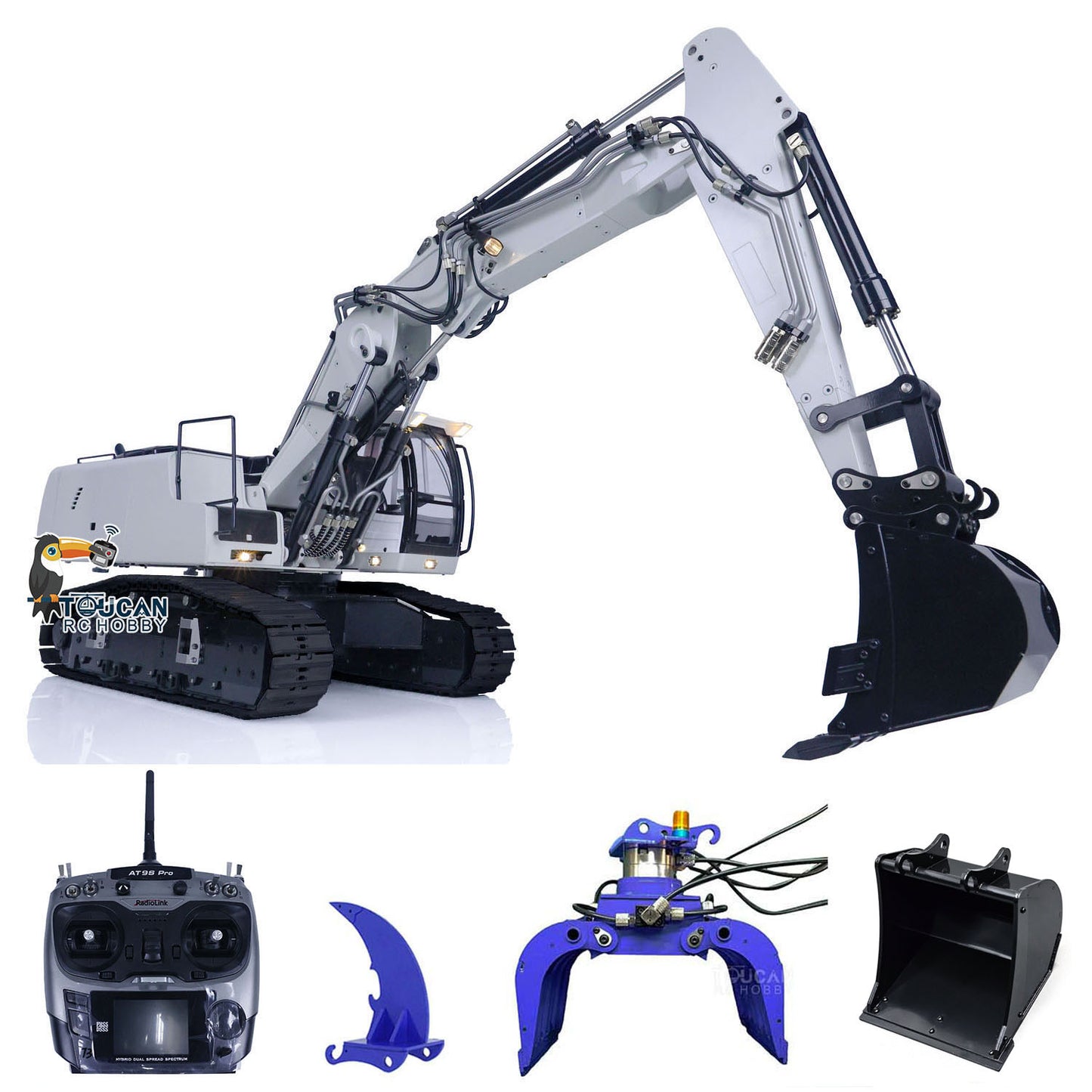 IN STOCK MTM 1/14 946-3 10CH RC Tracked Hydraulic Excavator 3 Arms Metal Diggers Assembled Painted Model Ripper Grab Bucket Toy ESC