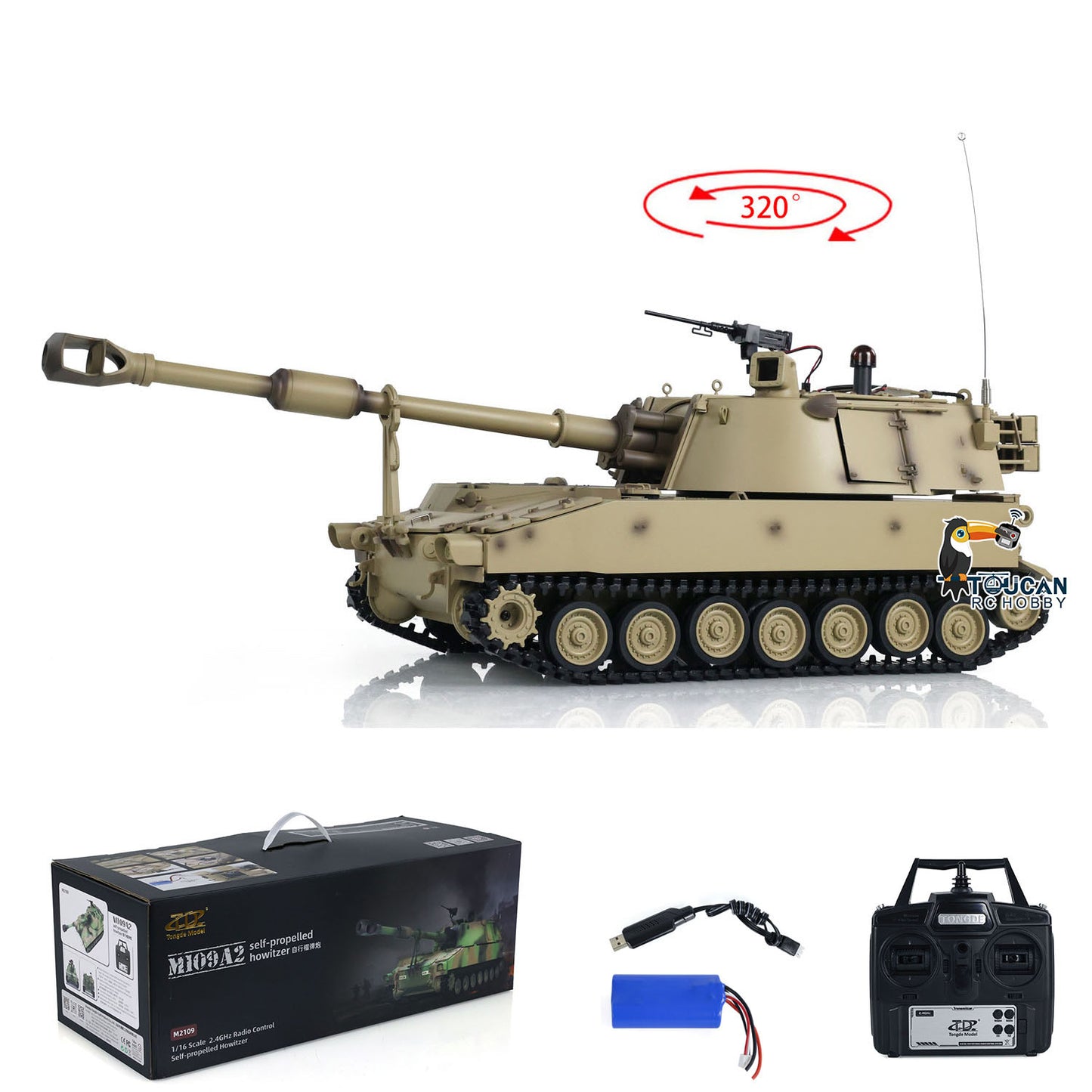 Tongde 1/16 Scale M109A2 RC Military Tank Self-propelled Howitzer Metal Wheels Optinal Ver Painted and Assembled