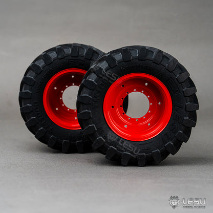 1Pair Front or Rear Wheel Rubber Tire Tyre Metal Wheel Hub for LESU 1/14 RC Hydraulic Tractor AOUE 1050 Agricultural Vehicle DIY Car