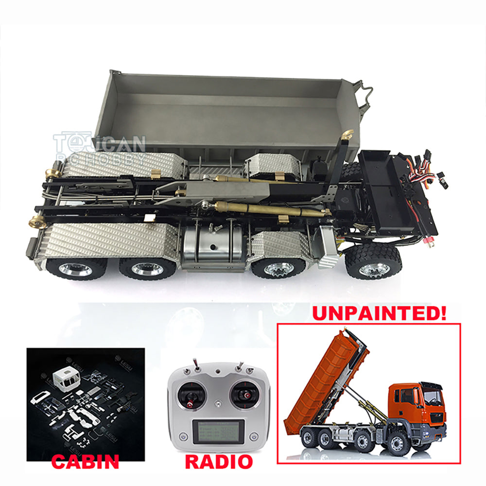 LESU 1/14 TGS 8*8 Hydraulic Dumper RC Truck Roll On/Off Tipper Radio Motor 700*200*250mm Sound LED Light System