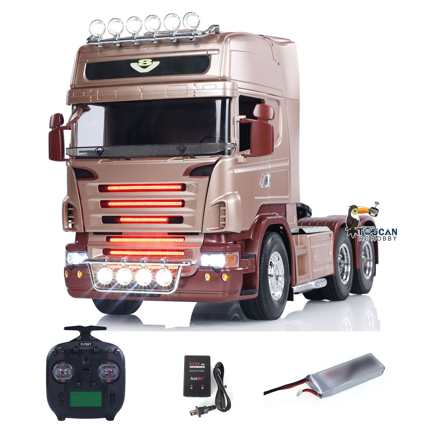 3Axles R620 6*4 1/14 RC Tractor Truck High-roof Cabin DIY Remote Control Lorry Car Model RTR ST8 Radio System ESC Smoke Light