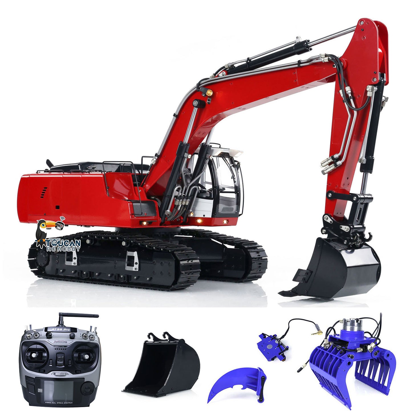 MTMODEL Metal Remote Control Tracked Digging Vehicle 1/14 2 Arms 946 RC Hydraulic Excavator Ripper Tiltable Bucket Grab Model