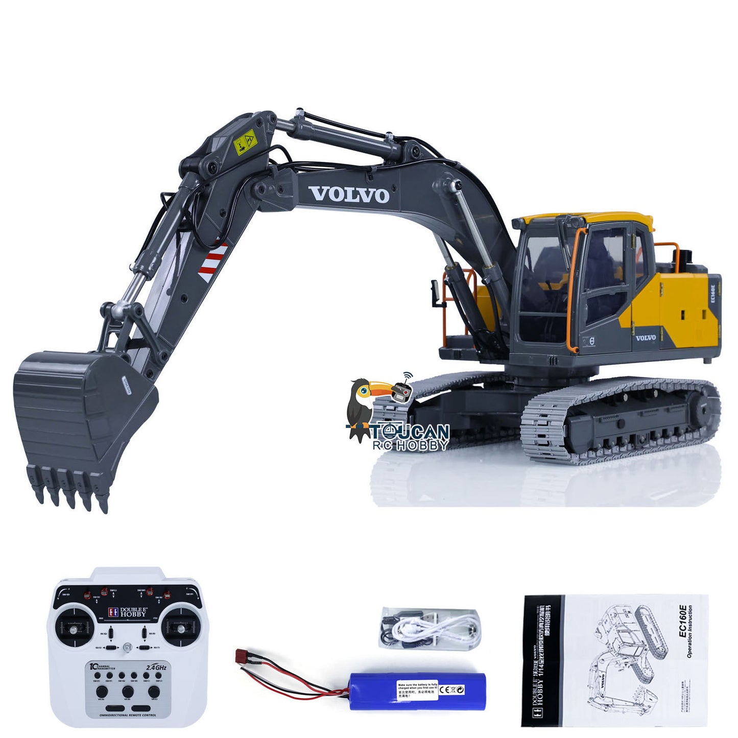 US Stock 1:14 RC Excavator Double E E010 EC160E Digger Full Alloy Metal Radio Controlled Engineering Vehicle Toys Gift for Children Adults