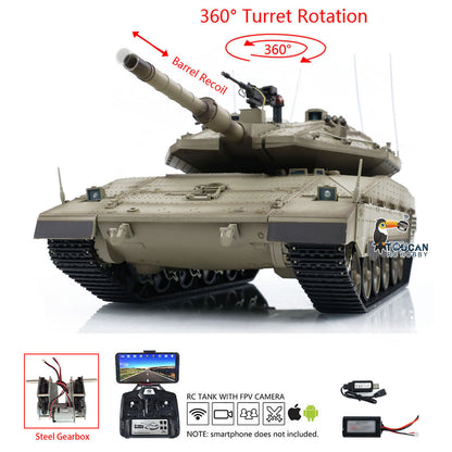 Henglong 3958 1/16 RC Tanks IDF Merkava MK IV Standard FPV Camera Driving Gearbox 360 Rotating Barrel Recoil Models