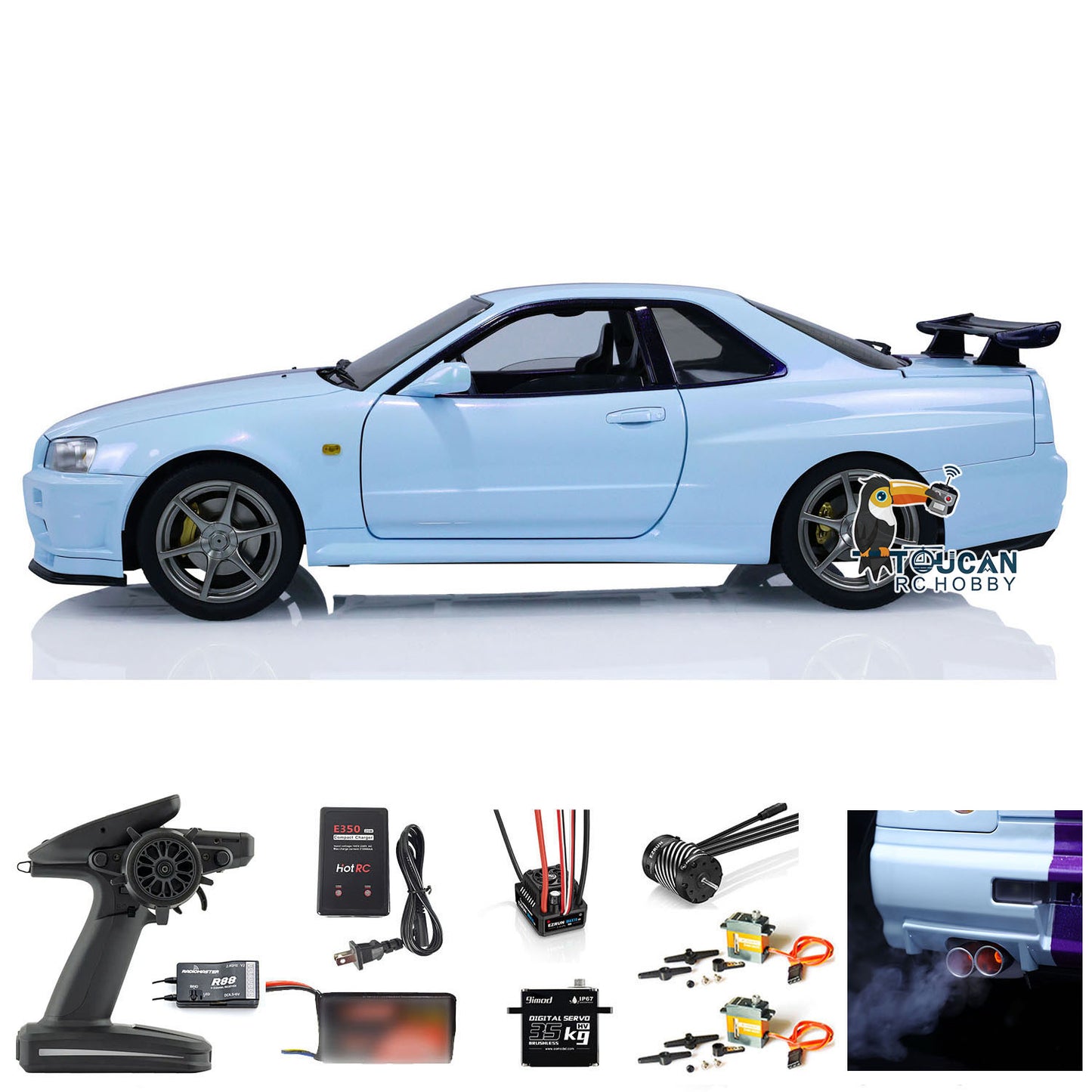 Capo 4WD 1/8 RC Racing Car R34 4x4 High Speed Metal RTR Drift Cars Sound Smoking