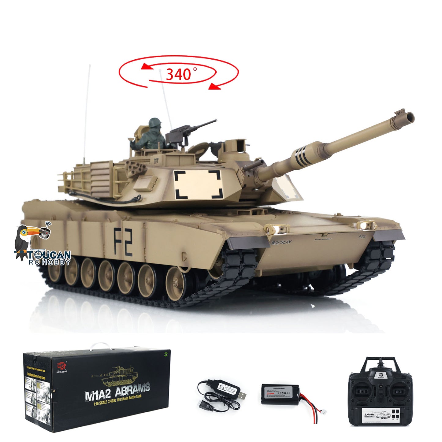 Henglong 1:16 Scale 2.4Ghz 7.0 USA M1A2 Abrams RTR RC Tank 3918 Model 340 Turret Plastic Chassis Upper Hull Battery Charger