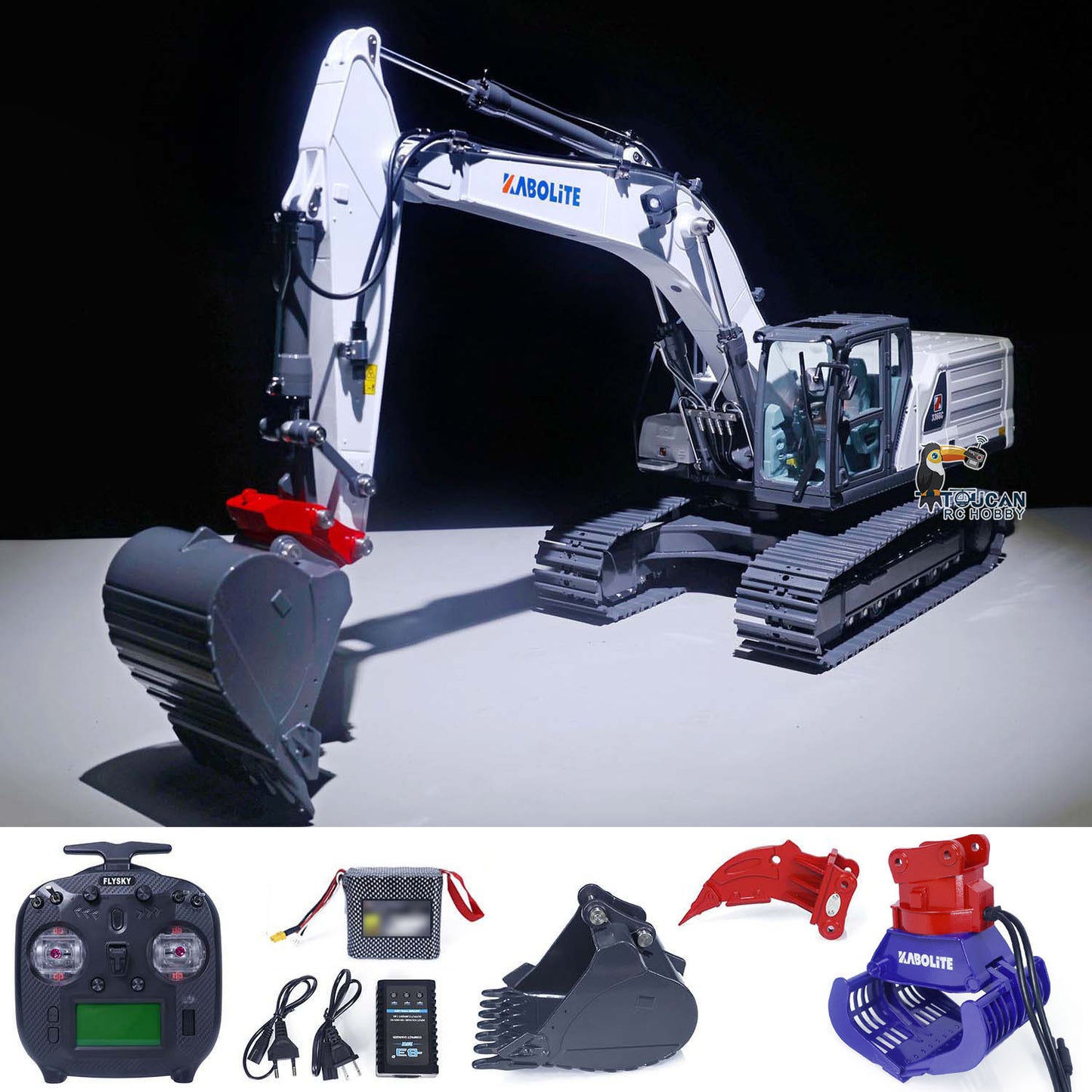 Kabolite K961-100S Metal 1/18 RC Hydraulic Excavator K336GC Earth Digger Upgraded Version 10000mAh Battery Construction Vehicle Truck Claw Hammer Quick Release Coupler