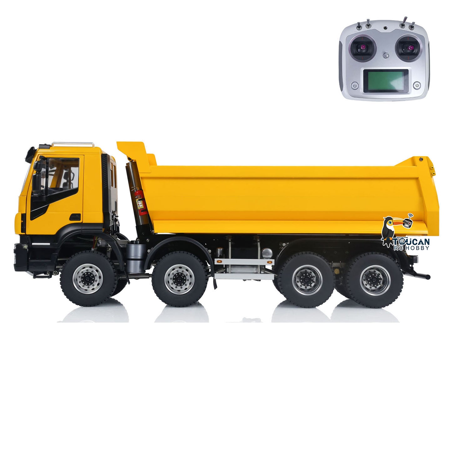 1/14 8x8 Hydraulic RC Dump Truck Metal Remote Control Tipper Car Assembled and Painted Sound Light 67x18.5x25cm