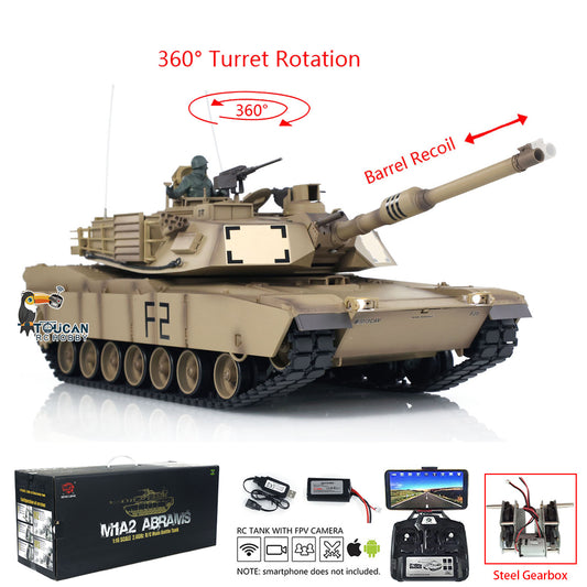 Henglong 1/16 7.0 USA M1A2 Abrams RTR RC Tank Model FPV 3918 Barrel Recoil 360Degrees Turret Steel Gearbox Plastic Chassis