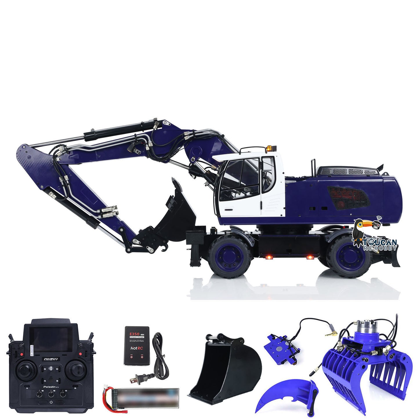 Metal 1/14 R946 Wheeled Hydraulic RC Excavator Remote Controlled Digger Simulation DIY Model Grab Ripper FlySky PL18EV