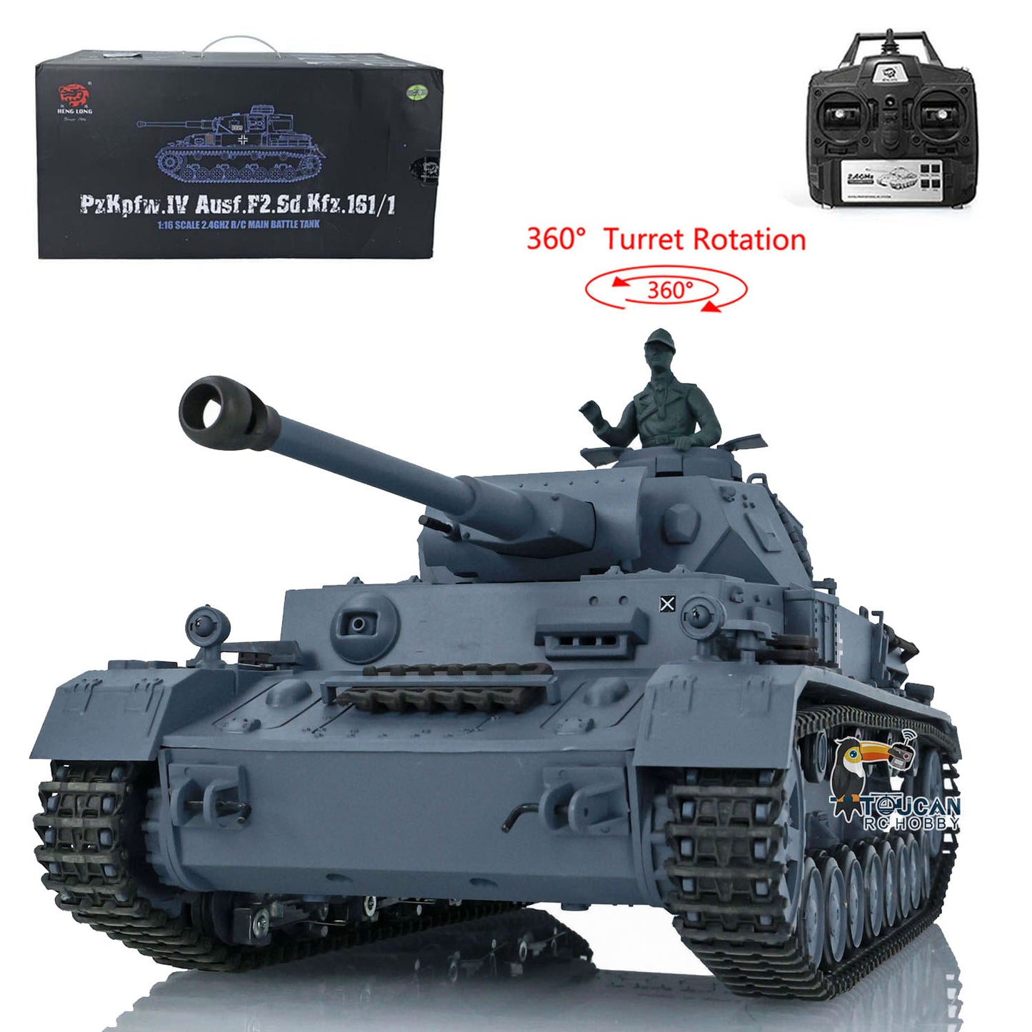 Henglong 1/16 7.0 Radio Control Tank 3859 RC Plastic German Panzer IV F2 w/ 360Degrees Rotating Turret Steel Gearbox Infrared Battle Sys