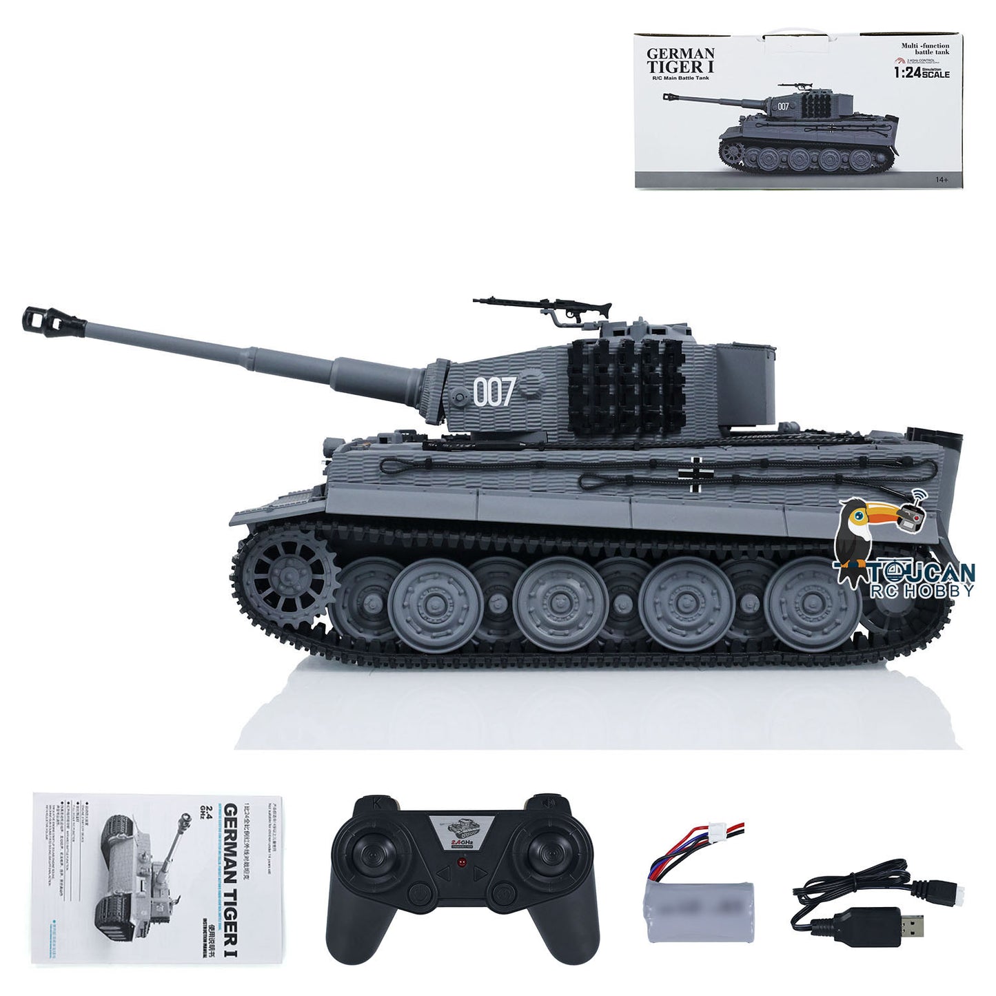 US Stock 1/24 RC Battle Tank Taigen Tiger I Remote Control Infrared Combat Military Panzer DIY Car Model