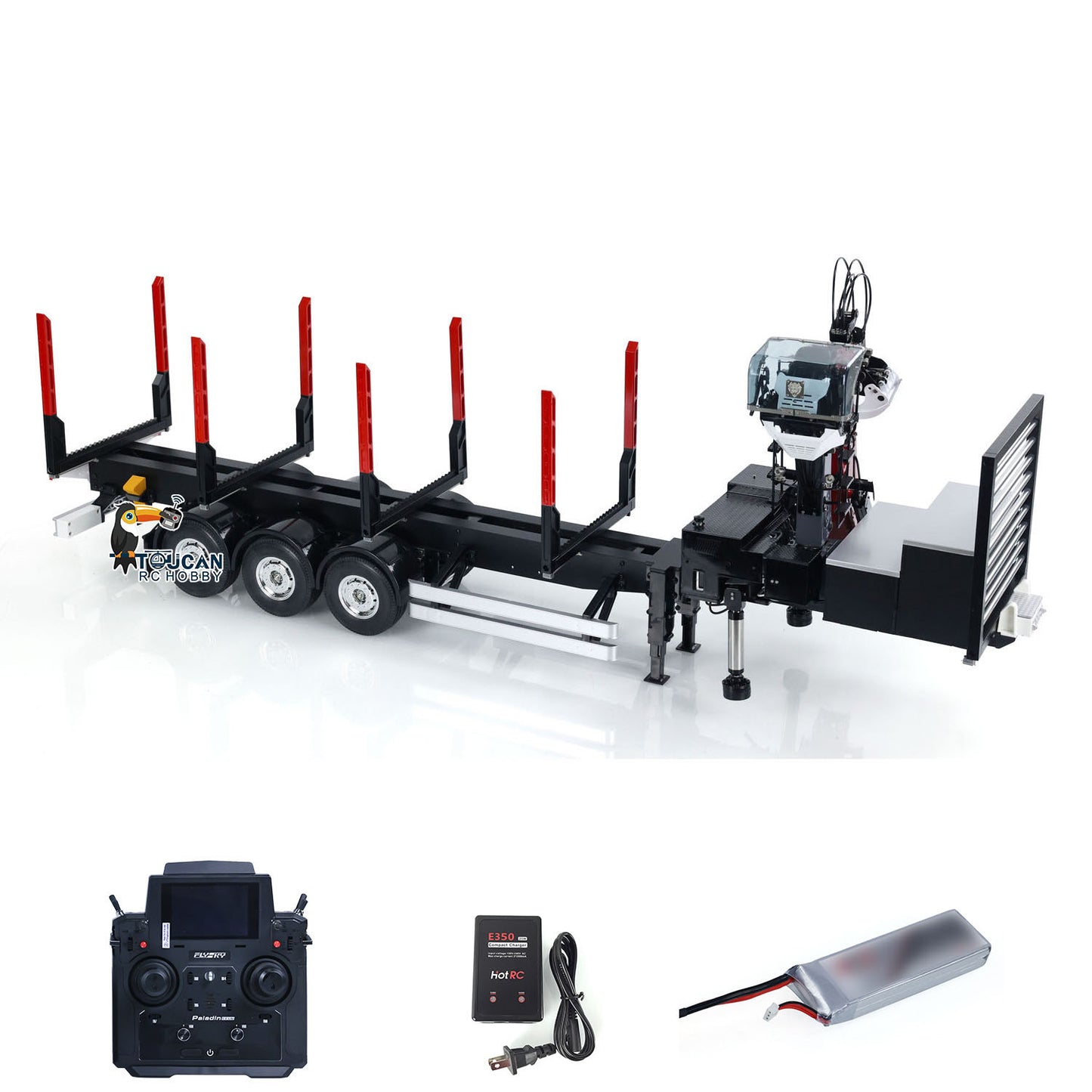 Customized LESU Hydraulic Metal Timber Crane 1/14 RC Log Trailer Flatbed Semi Trailer Painted and Assembled 99*40*20(cm) Light System