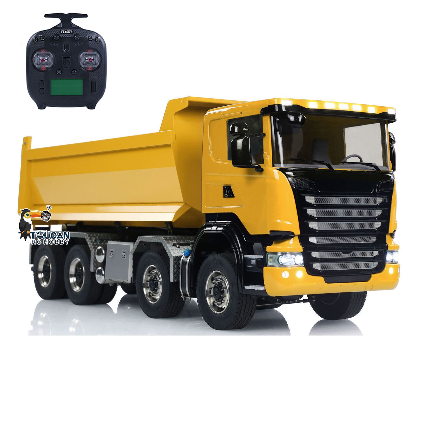 Metal 8x8 1/14 RC Hydraulic Dump Truck Remote Controlled Roll On Off Full Car U-shaped Short High Bucket Timber Flatbed