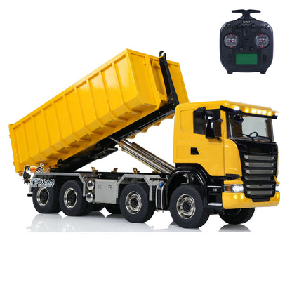 Metal 8x8 1/14 RC Hydraulic Dump Truck Remote Controlled Roll On Off Full Car U-shaped Short High Bucket Timber Flatbed