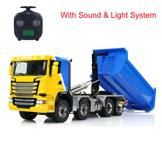 Metal 1/14 Hydraulic RC Dump Truck 8x8 Full Dumper Car With U-shaped High Bucket Differential Lock Axles SC Emulated Car Models