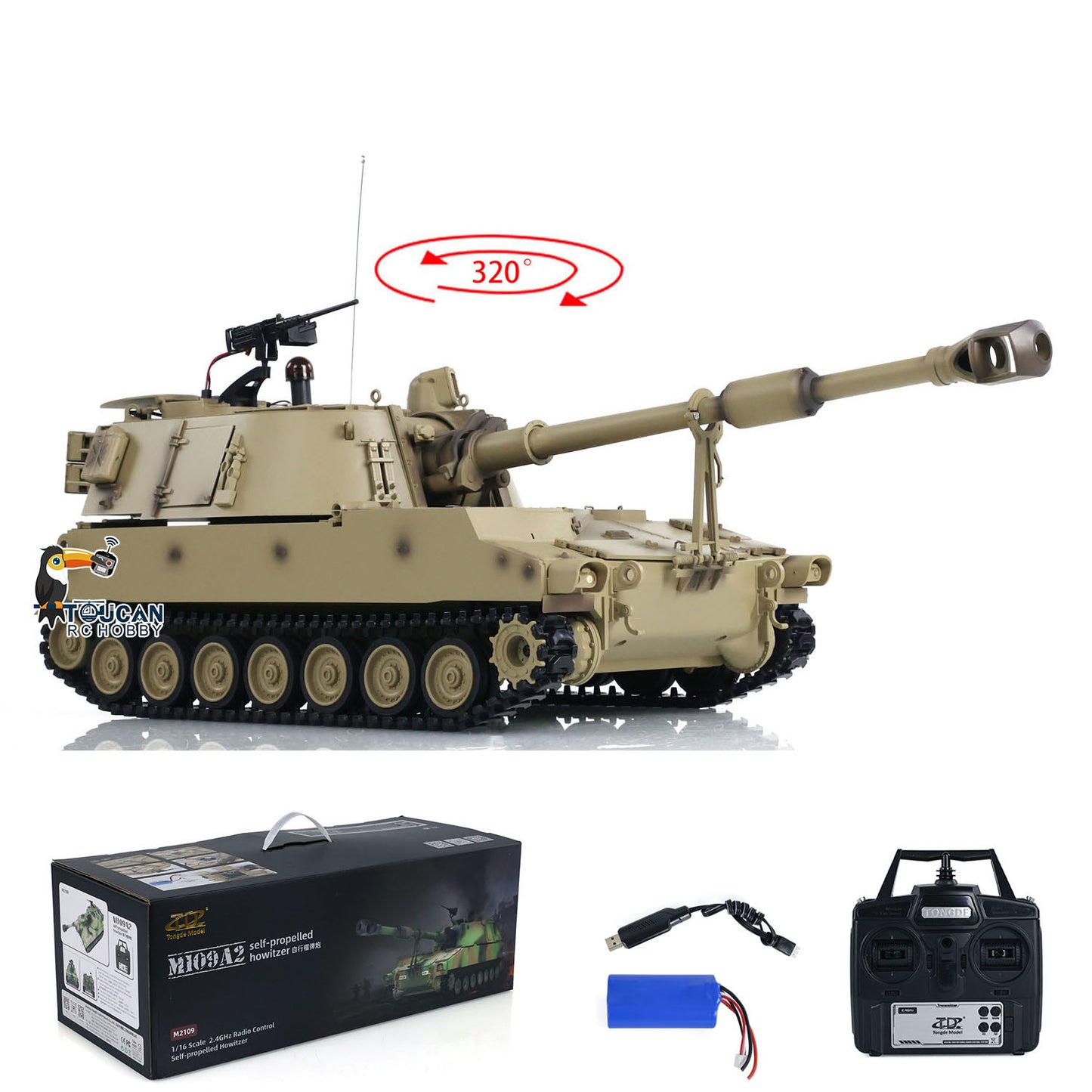 Tongde 1/16 Scale M109A2 RC Military Tank Self-propelled Howitzer Metal Wheels Optinal Ver Painted and Assembled