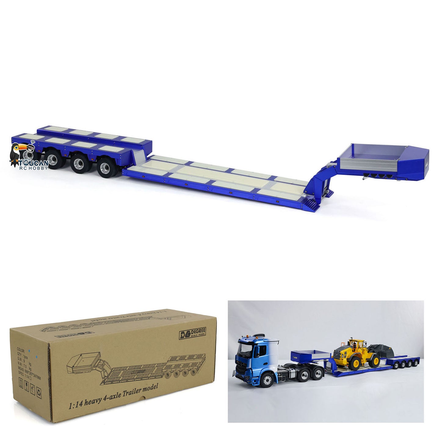 1/14  DG-999 4 Axles RC Heavy Trailer Painted  CNC Gooseneck Trailers for Remote Controlled Tractor Truck Hobby Model