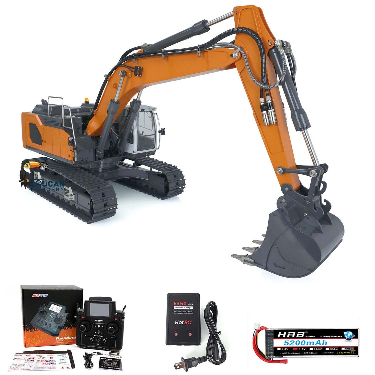 XDRC 1/14 Metal Assembled Hydraulic RTR RC Excavator Upgraded 5CH Valve RC Digger 945 W/ PL18EV Controller Light Sound System