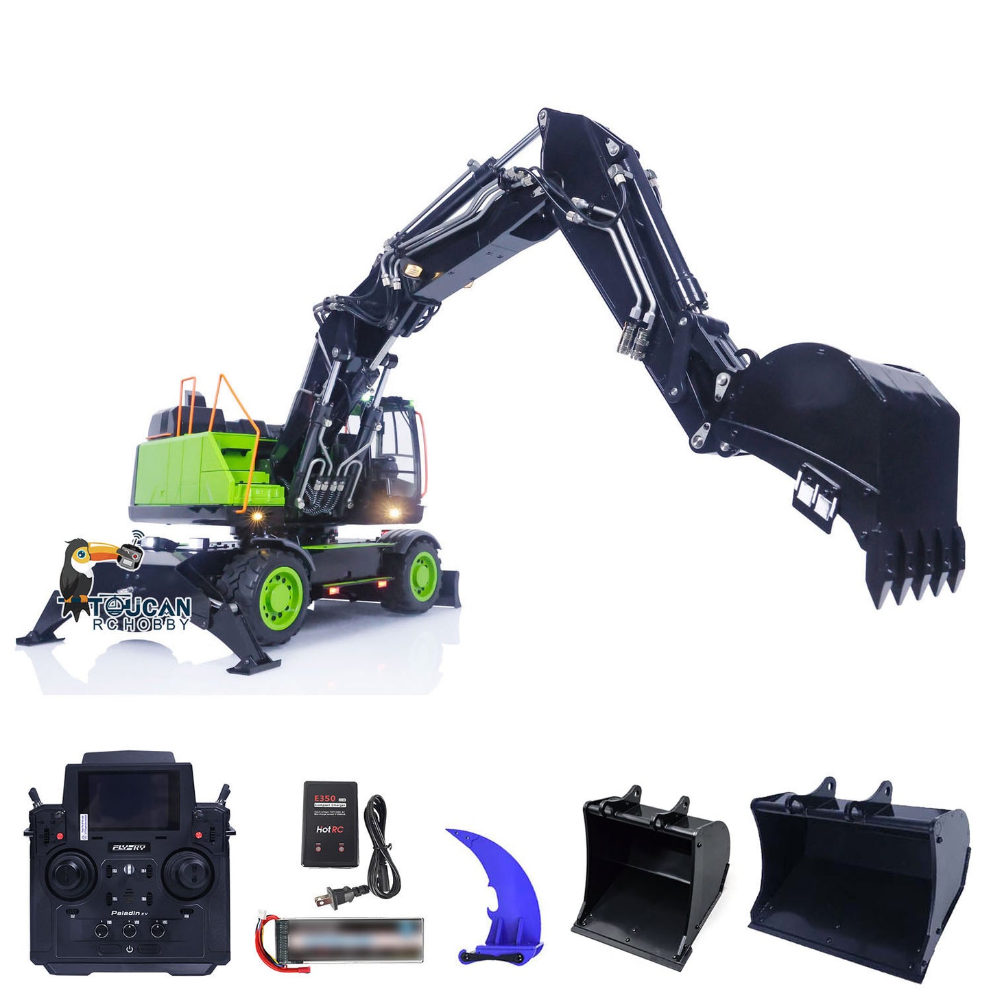 1/14 Metal EC380 MTModel RC Excavator Hydraulic Wheeled Radio Control Engineering Vehicle Grab Tiltable Clamshell Bucket