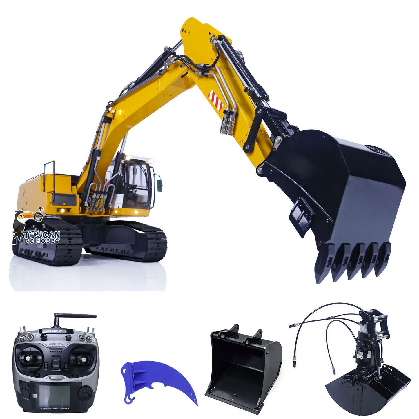 MTMODEL 1/14 946 Metal RC Hydraulic Excavator Wireless Controlled Construction Machine 2 Arms Model Clamshell Bucket Ripper